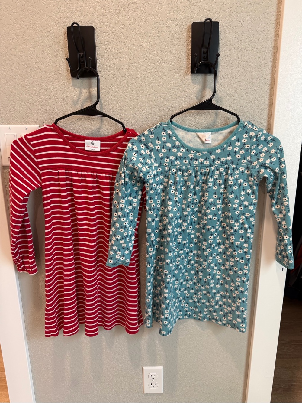 Hanna Andersson Red Stripe and Teal Floral Long Sleeve Pajama Dresses